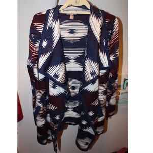 Maroon, Navy and White Cardigan Sweater
